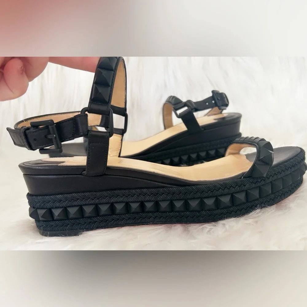 Christian Louboutin Pyraclou Patent Spike Wedge Sandals
Size 37 (US 7) - Picture 4 of 14